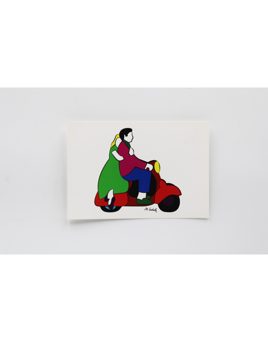 Cartolina - Marco Lodola Coppia in Vespa