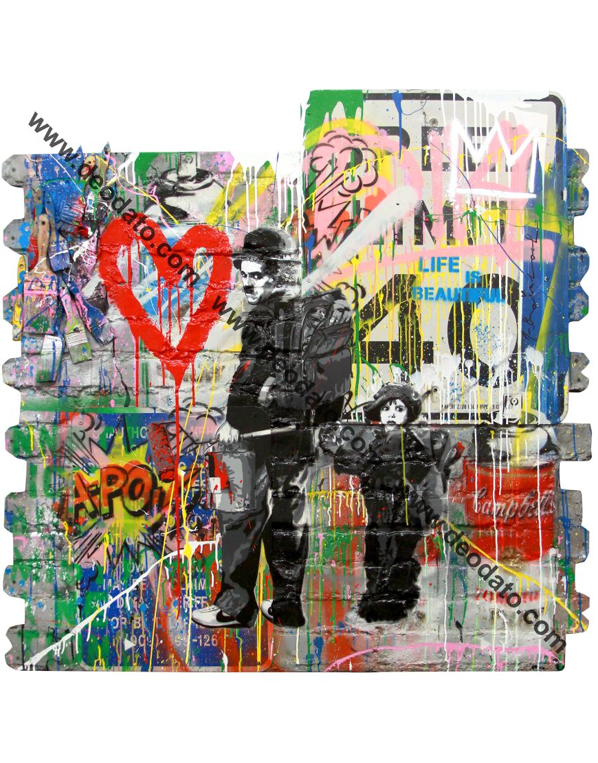 Chaplin et enfant - Mur