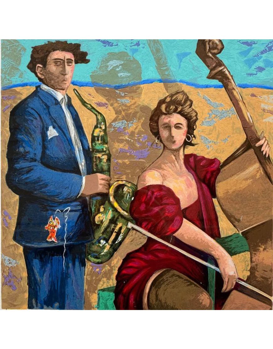 Femme avec violoncelle et Homme avec sax