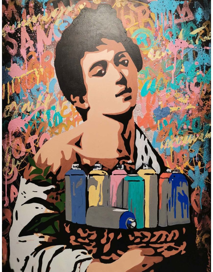 The Boy with a basket of Spray Cans