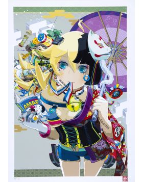 Ragazza Kawaii con maschera kitsune