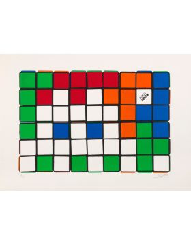 Invader - 6 Cubes (Orange/Blue) - Sérigraphie sur papier - Edition limitée de 20 pièces + 1 AP