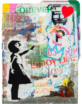Mr. Brainwash - Balloon Girl - Œuvre unique - 2023 - Technique mixte sur plaque de rue - 78x58 cm