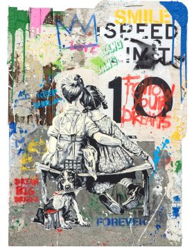 Mr. Brainwash - Work Well Together - Unique Work - 2023 - Technique mixte sur plaque de rue - 80x58 cm