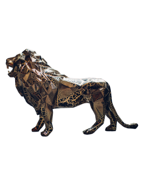 Richard Orlinski - Lion - Chrome Gold - Sculpture en résine - Œuvre unique