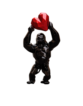 Richard Orlinski - Wild Kong Love - Black and Cherry Red - 45 cm - Sculpture en Résine noire et rouge cerise