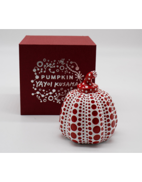 Yayoi Kusama - Original Pumpkin Ceramic Sculpture (Red & White) - 7,5x9,5 cm - Ceramica - Provvisto della confezione originale