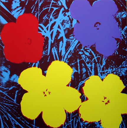 Fleurs - Jaune/Rouge sur fond Bleu 11.71