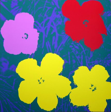 Fleurs - Jaune/Pourpre/Rouge sur fond Bleu 11.65