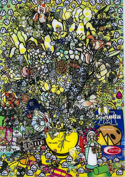 Fleurs 2 après Jan Brueghel L'Ancien avec Aspirina, Barilla, Baci, Calippo, Cola, Louis Vuitton, Motta, Tm, Visa et Maddonna