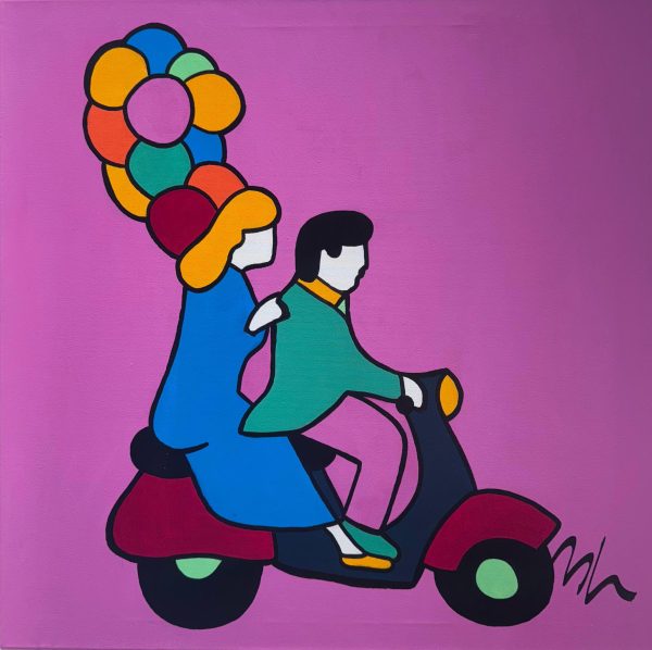 Coppia in vespa con palloncini