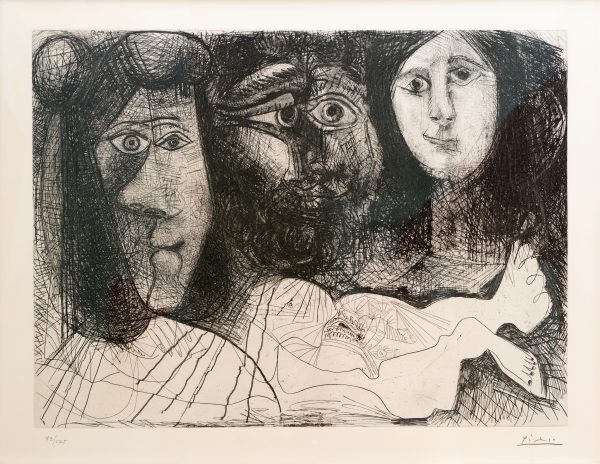 Autoportrait, avec Deux Femme - Couple, Femme et Homme-Chien Avec Femme à la Fleur