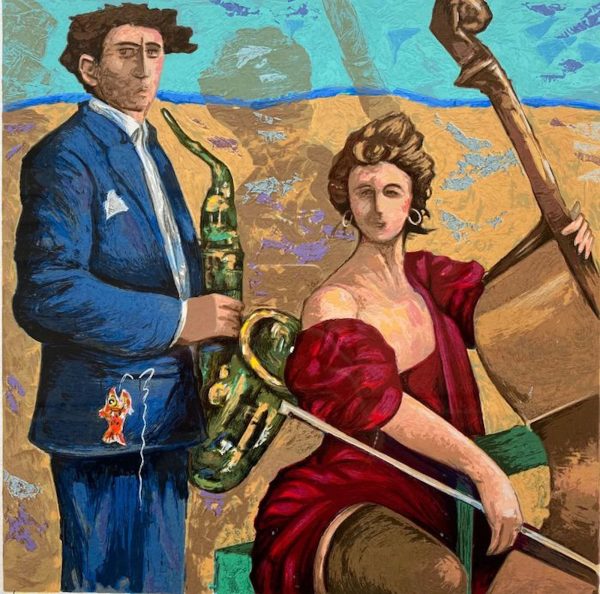 Femme avec violoncelle et Homme avec sax